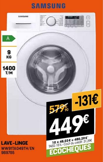 Promotions Samsung lave-linge ww91ta049th-en - Samsung - Valide de 03/01/2024 à 31/01/2024 chez Electro Depot