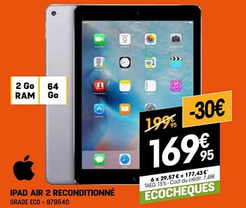 Promotions Apple ipad air 2 reconditionné grade eco - Apple - Valide de 03/01/2024 à 31/01/2024 chez Electro Depot