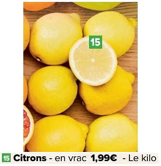 Promotions Citrons - Produit maison - Carrefour  - Valide de 10/01/2024 à 16/01/2024 chez Carrefour