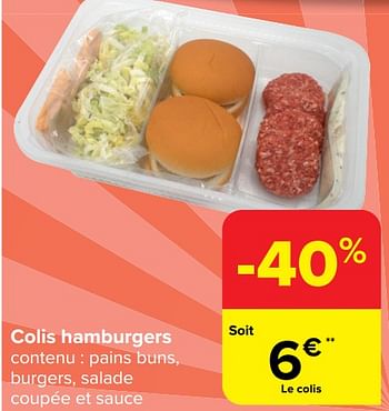Promotions Colis hamburgers - Produit maison - Carrefour  - Valide de 10/01/2024 à 16/01/2024 chez Carrefour