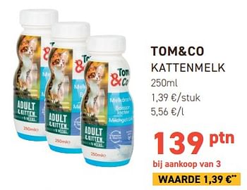 Promoties Tom+co kattenmelk - Huismerk - Tom & Co - Geldig van 10/01/2024 tot 21/01/2024 bij Tom&Co