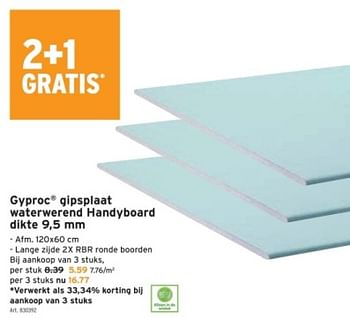 Promoties Gyproc gipsplaat waterwerend handyboard - Gyproc - Geldig van 10/01/2024 tot 16/01/2024 bij Gamma