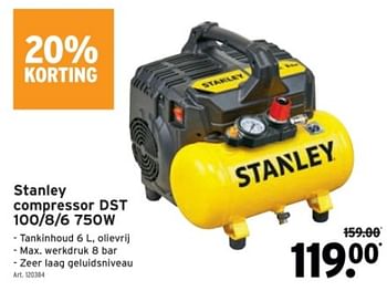 Promoties Stanley compressor dst 100-8-6 - Stanley - Geldig van 10/01/2024 tot 16/01/2024 bij Gamma