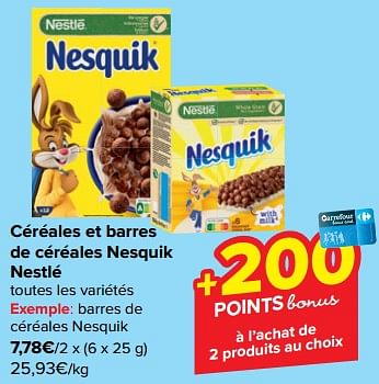 Promotions Barres de céréales nesquik - Nestlé - Valide de 10/01/2024 à 22/01/2024 chez Carrefour