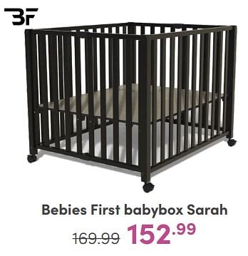 Promoties Bebies first babybox sarah - bebiesfirst - Geldig van 14/01/2024 tot 20/01/2024 bij Baby & Tiener Megastore