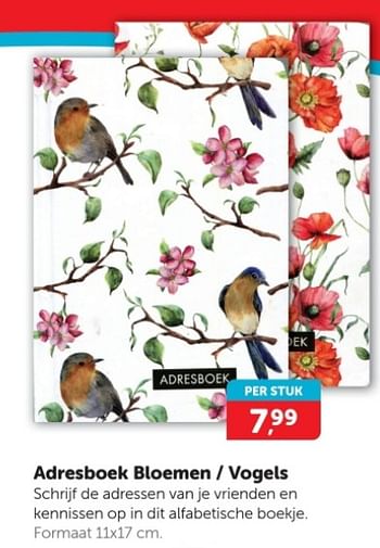 Promoties Adresboek bloemen - vogels - Huismerk - Boekenvoordeel - Geldig van 13/01/2024 tot 21/01/2024 bij BoekenVoordeel
