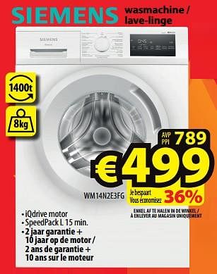 Promotions Siemens wasmachine - lave-linge wm14n2e3fg - Siemens - Valide de 17/01/2024 à 24/01/2024 chez ElectroStock