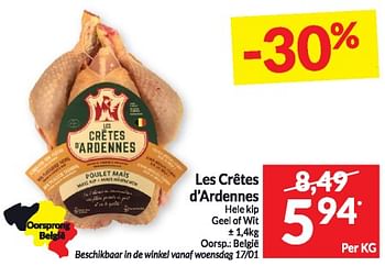 Promotions Les crêtes d`ardennes hele kip geel of wit - Les crêtes d'Ardennes - Valide de 16/01/2024 à 21/01/2024 chez Intermarche