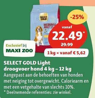 Promoties Select gold light droogvoer hond - Select Gold - Geldig van 17/01/2024 tot 22/01/2024 bij Maxi Zoo