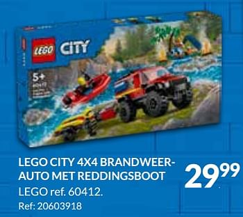 Promoties Lego city 4x4 brandweerauto met reddingsboot 60412 - Lego - Geldig van 15/01/2024 tot 04/02/2024 bij Fun