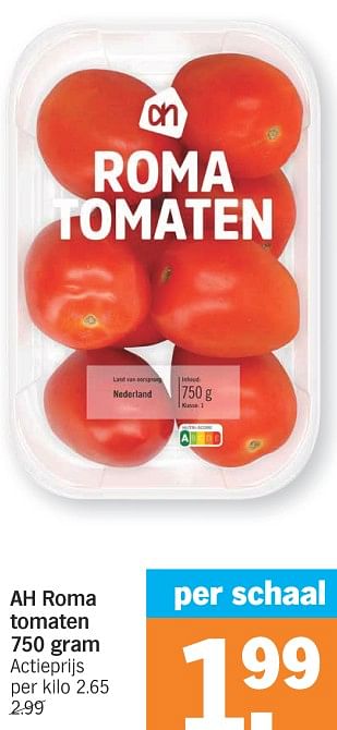 Promoties Ah roma tomaten - Huismerk - Albert Heijn - Geldig van 15/01/2024 tot 21/01/2024 bij Albert Heijn
