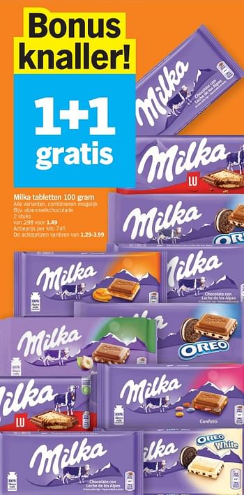Promoties Milka tabletten alpenmelkchocolade - Milka - Geldig van 15/01/2024 tot 21/01/2024 bij Albert Heijn