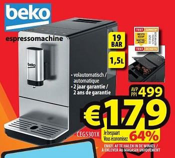 Promotions Beko espressomachine ceg5301x - Beko - Valide de 10/01/2024 à 17/01/2024 chez ElectroStock