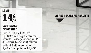Promotions Carrelage memory - Produit Maison - E.Leclerc - Valide de 09/01/2024 à 31/12/2024 chez E.Leclerc