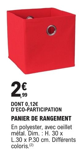 Promotions Panier de rangement - Produit Maison - E.Leclerc - Valide de 09/01/2024 à 31/12/2024 chez E.Leclerc