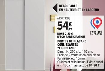 Promotions Portes de placard coulissantes eco blanc - Produit Maison - E.Leclerc - Valide de 09/01/2024 à 31/12/2024 chez E.Leclerc