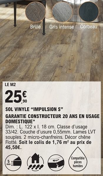 Promotions Sol vinyle impulsion s - Produit Maison - E.Leclerc - Valide de 09/01/2024 à 31/12/2024 chez E.Leclerc