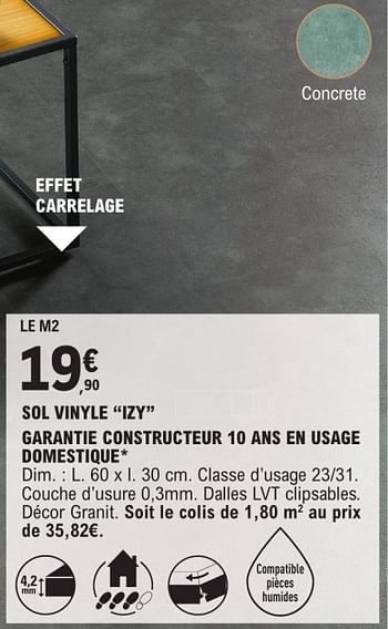 Promotions Sol vinyle izy - Produit Maison - E.Leclerc - Valide de 09/01/2024 à 31/12/2024 chez E.Leclerc