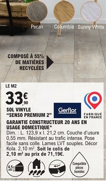 Promotions Sol vinyle senso premium 2 - Gerflor - Valide de 09/01/2024 à 31/12/2024 chez E.Leclerc
