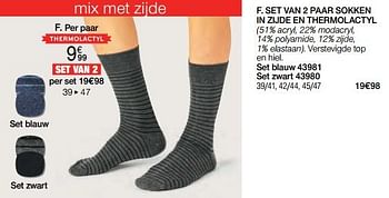 Promotions Set van 2 paar sokken in zijde en thermolactyl - Produit Maison - Damart - Valide de 02/01/2024 à 30/06/2024 chez Damart