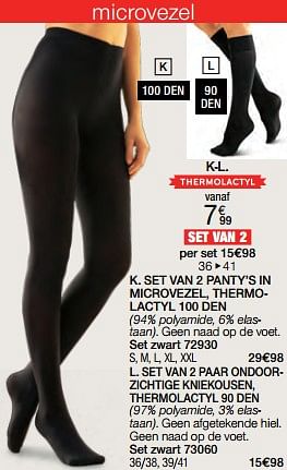 Promoties Set van 2 panty’s in microvezel, thermo- lactyl 100 den - Huismerk - Damart - Geldig van 02/01/2024 tot 30/06/2024 bij Damart