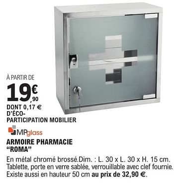 Promoties Armoire pharmacie roma - MP Glass - Geldig van 09/01/2024 tot 31/12/2024 bij E.Leclerc
