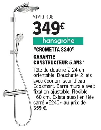 Promotions Colonne de douche crometta s240 - Hansgrohe - Valide de 09/01/2024 à 31/12/2024 chez E.Leclerc