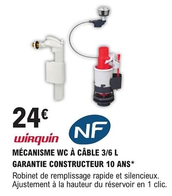 Promotions Mécanisme wc à câble - Wirquin - Valide de 09/01/2024 à 31/12/2024 chez E.Leclerc