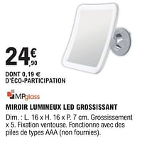 Promotions Miroir lumineux led grossissant - MP Glass - Valide de 09/01/2024 à 31/12/2024 chez E.Leclerc