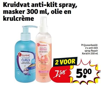 Promoties Anti-klit spray repair keratin - Huismerk - Kruidvat - Geldig van 16/01/2024 tot 28/01/2024 bij Kruidvat