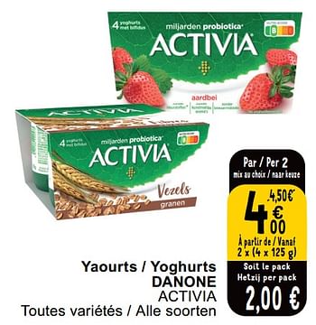 Activia, Yaourt, Fruits, Mix, Probiotiques, 8 x 125 gr