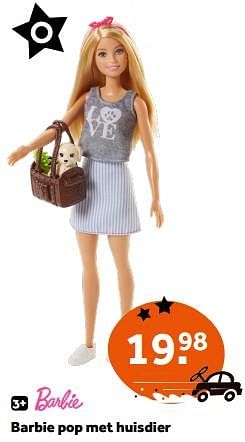 Promoties Barbie pop met huisdier - Mattel - Geldig van 27/12/2023 tot 28/01/2024 bij Intertoys