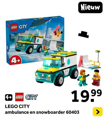 Promotions Lego city ambulance en snowboarder 60403 - Lego - Valide de 01/01/2024 à 28/01/2024 chez Intertoys