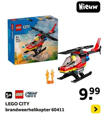 Promoties Lego city brandweerhelikopter 60411 - Lego - Geldig van 01/01/2024 tot 28/01/2024 bij Intertoys