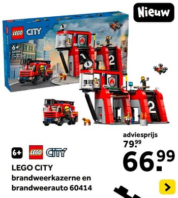 Promoties Lego city brandweerkazerne en brandweerauto 60414 - Lego - Geldig van 01/01/2024 tot 28/01/2024 bij Intertoys