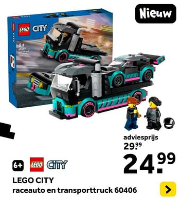 Promoties Lego city raceauto en transporttruck 60406 - Lego - Geldig van 01/01/2024 tot 28/01/2024 bij Intertoys