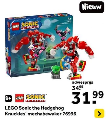 Promoties Lego sonic the hedgehog knuckles’ mechabewaker 76996 - Lego - Geldig van 01/01/2024 tot 28/01/2024 bij Intertoys