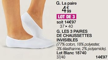 Promoties Les 3 paires de chaussettes invisibles - Huismerk - Damart - Geldig van 02/01/2024 tot 30/06/2024 bij Damart