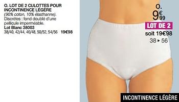 Promotions Lot de 2 culottes pour incontinence légère - Produit Maison - Damart - Valide de 02/01/2024 à 30/06/2024 chez Damart
