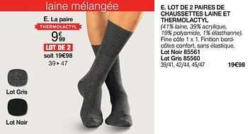 Promoties Lot de 2 paires de chaussettes laine et thermolactyl - Huismerk - Damart - Geldig van 02/01/2024 tot 30/06/2024 bij Damart
