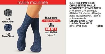 Promoties Lot de 2 paires de chaussettes maille moulinée thermolactyl - Huismerk - Damart - Geldig van 02/01/2024 tot 30/06/2024 bij Damart