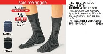 Promoties Lot de 2 paires de chaussettes thermolactyl et soie - Huismerk - Damart - Geldig van 02/01/2024 tot 30/06/2024 bij Damart