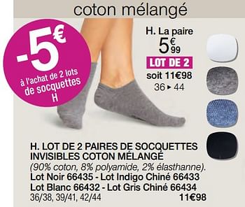 Promoties Lot de 2 paires de socquettes invisibles coton mélangé - Huismerk - Damart - Geldig van 02/01/2024 tot 30/06/2024 bij Damart