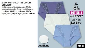 Promotions Lot de 3 culottes coton stretch - Produit Maison - Damart - Valide de 02/01/2024 à 30/06/2024 chez Damart
