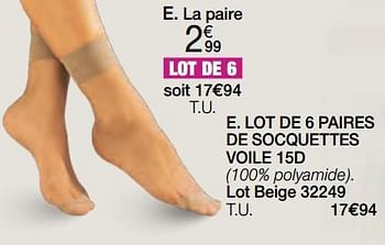 Promoties Lot de 6 paires de socquettes voile 15d - Huismerk - Damart - Geldig van 02/01/2024 tot 30/06/2024 bij Damart