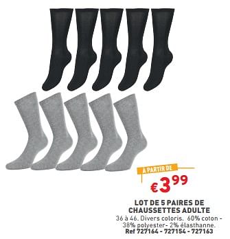 Promotions Lot de 5 paires de chaussettes adulte - Produit maison - Trafic  - Valide de 24/01/2024 à 29/01/2024 chez Trafic