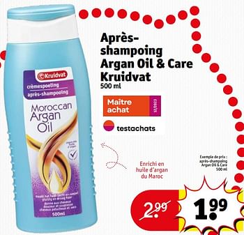 Promotions Aprèsshampoing argan oil + care kruidvat - Produit maison - Kruidvat - Valide de 16/01/2024 à 28/01/2024 chez Kruidvat