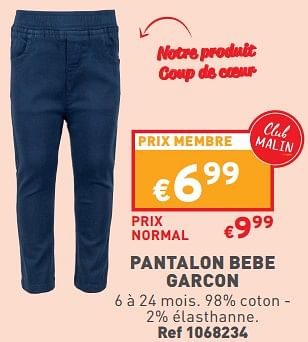 Promotions Pantalon bebe garcon - Produit maison - Trafic  - Valide de 24/01/2024 à 29/01/2024 chez Trafic