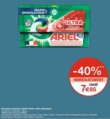 Ariel Lessive capsules ariel pods+ ultra détachant - En promotion