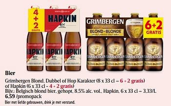 Promoties Belgisch blond bier, gehopt, 8,5% alc. vol., hapkin - Hapkin - Geldig van 18/01/2024 tot 24/01/2024 bij Delhaize